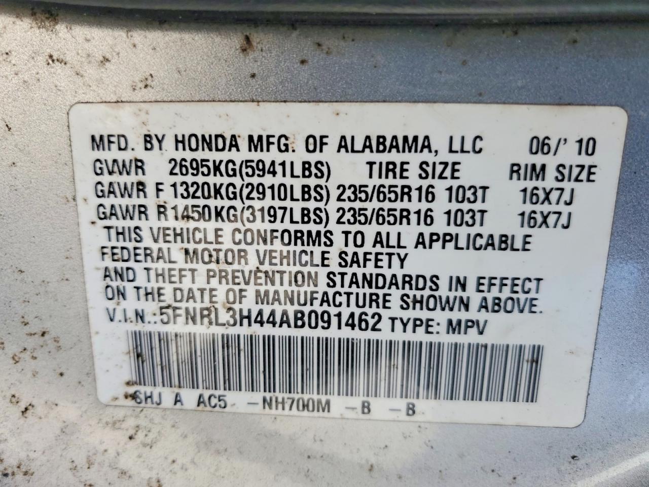 2010 HONDA ODYSSEY EX photo 14