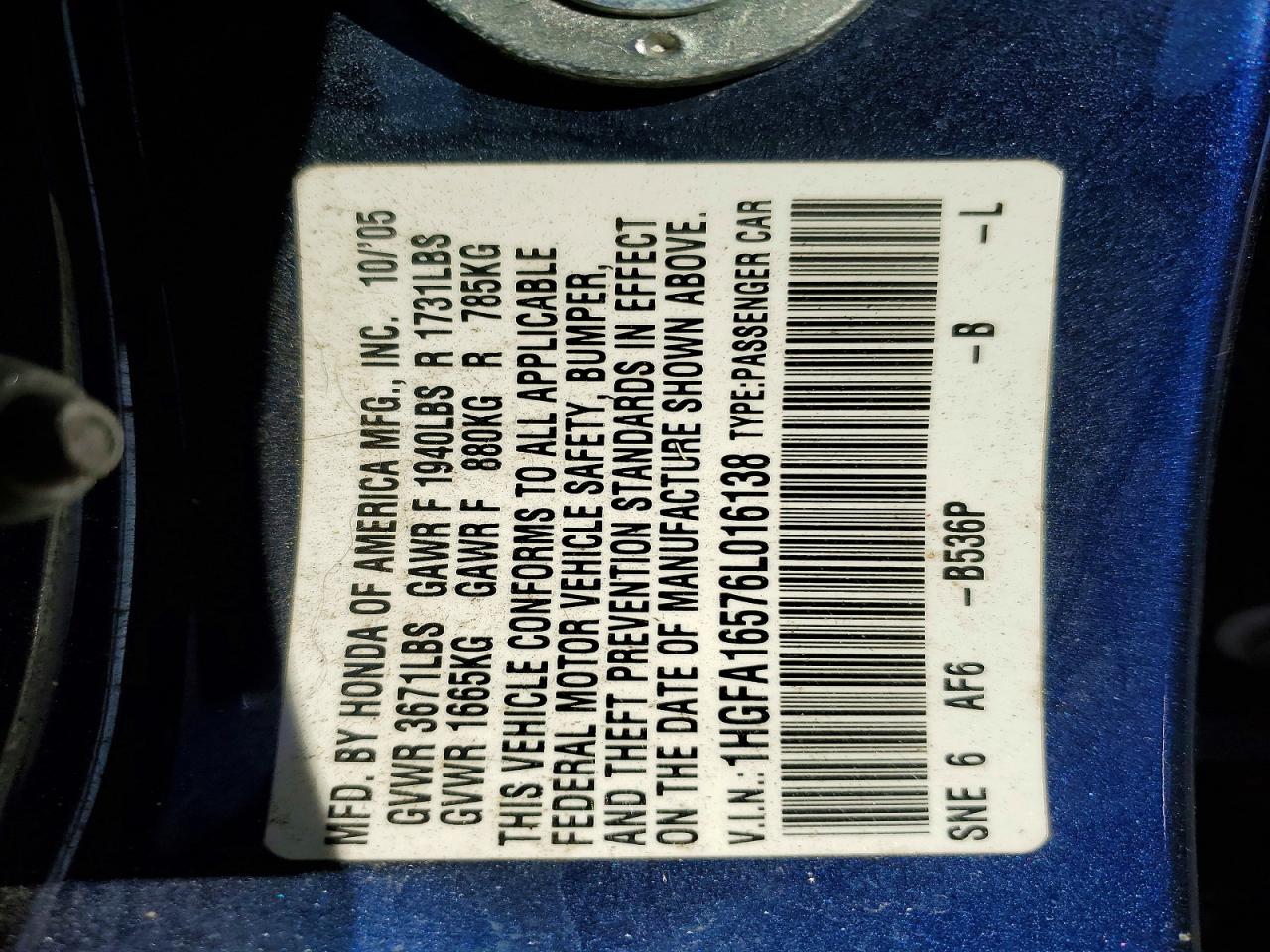 2006 HONDA CIVIC LX photo 23