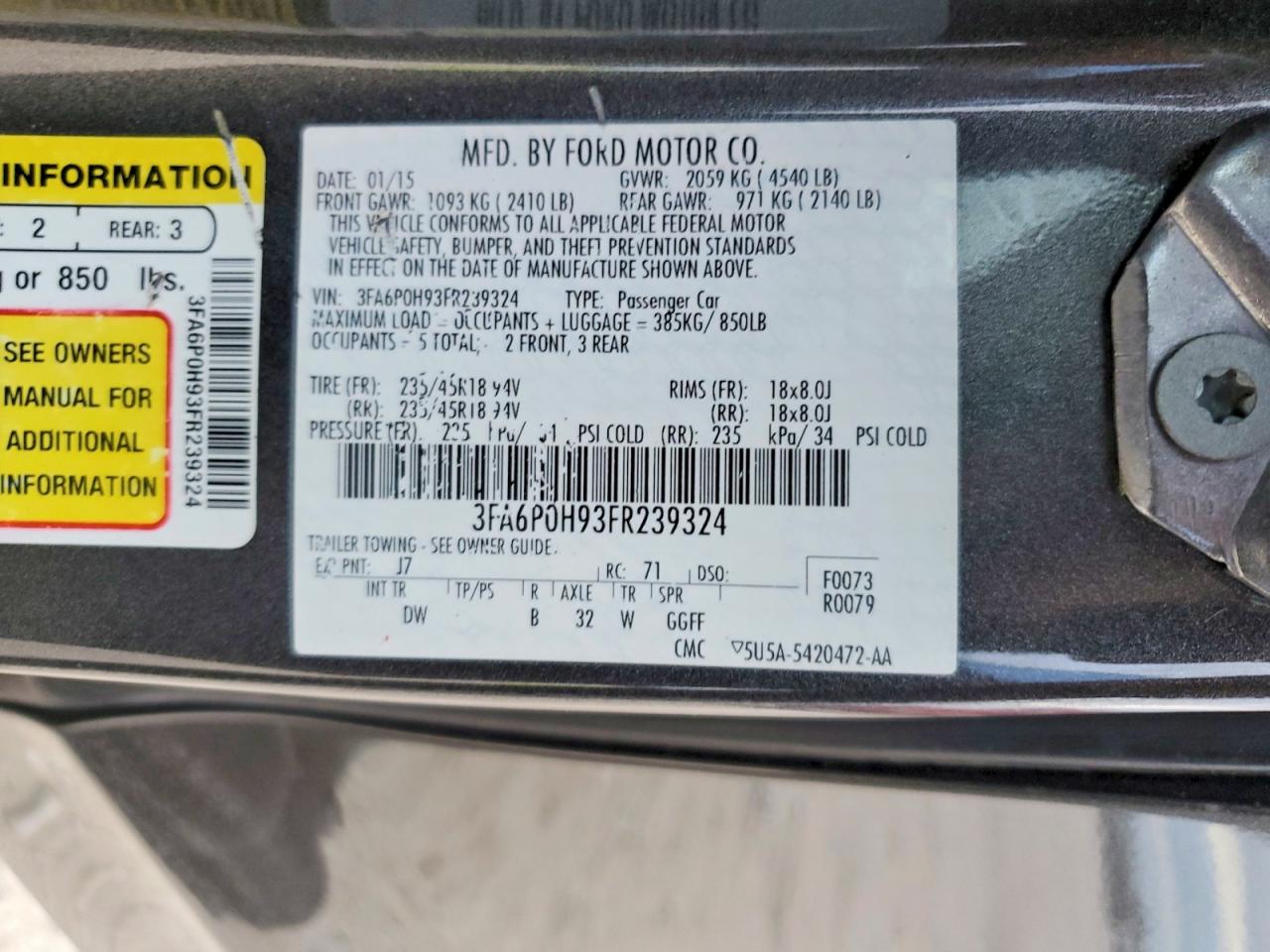 2015 FORD FUSION SE photo 13