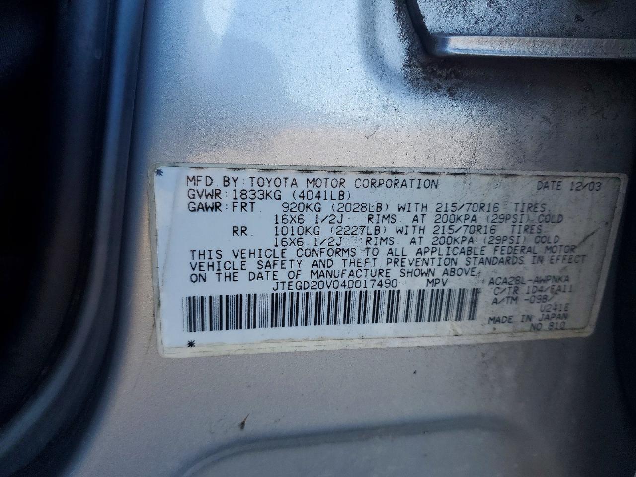 2004 TOYOTA RAV4 photo 12