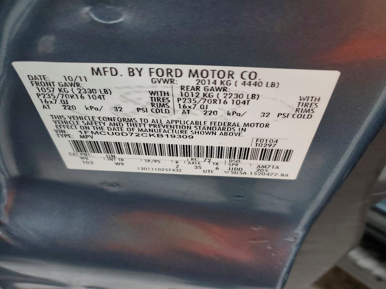 2012 FORD ESCAPE XLT photo 37