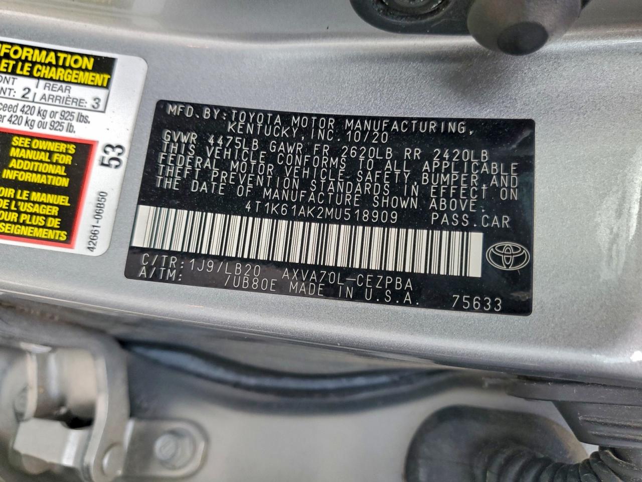 2021 TOYOTA CAMRY XSE photo 23