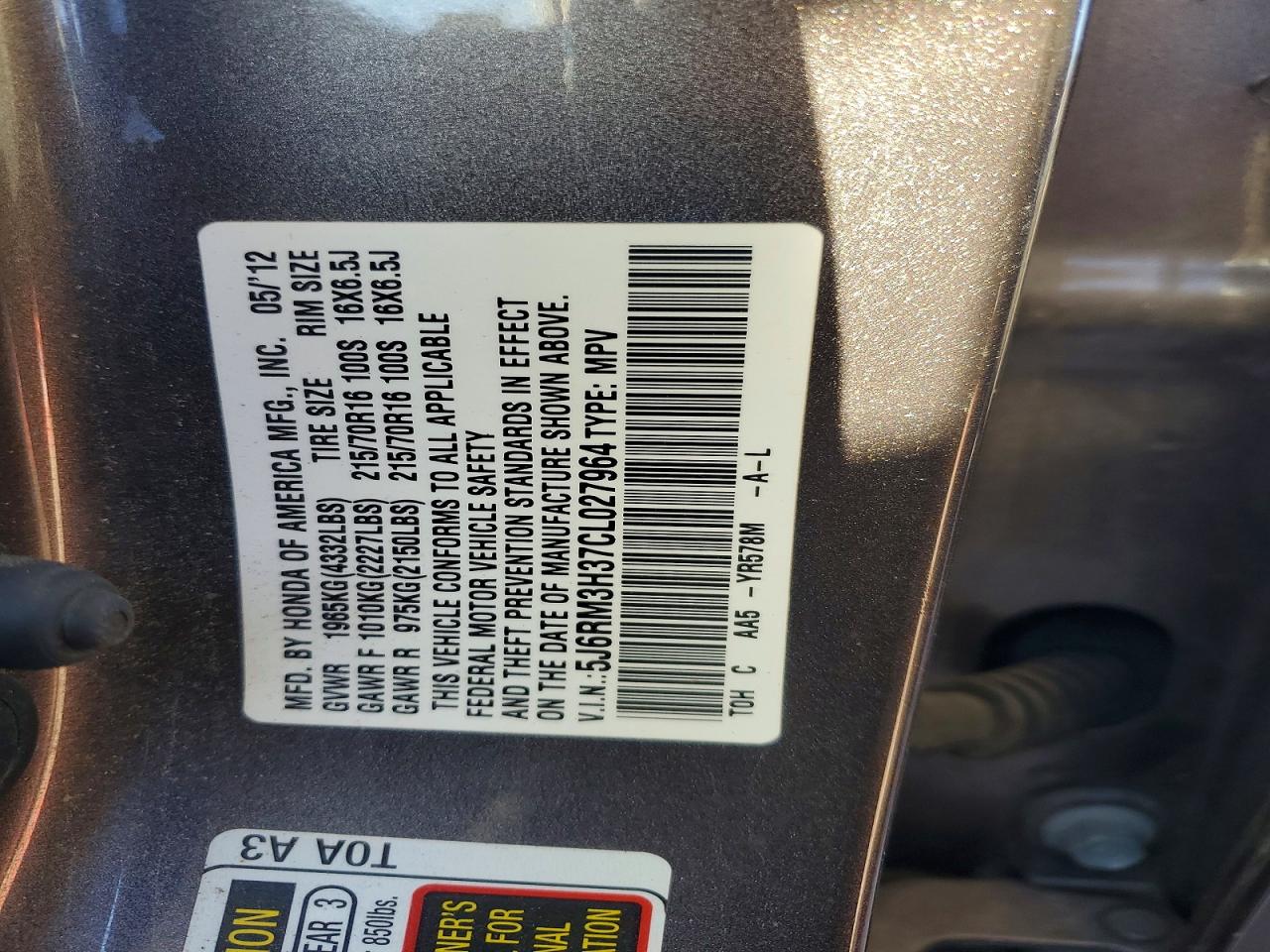 2012 HONDA CR-V LX photo 12
