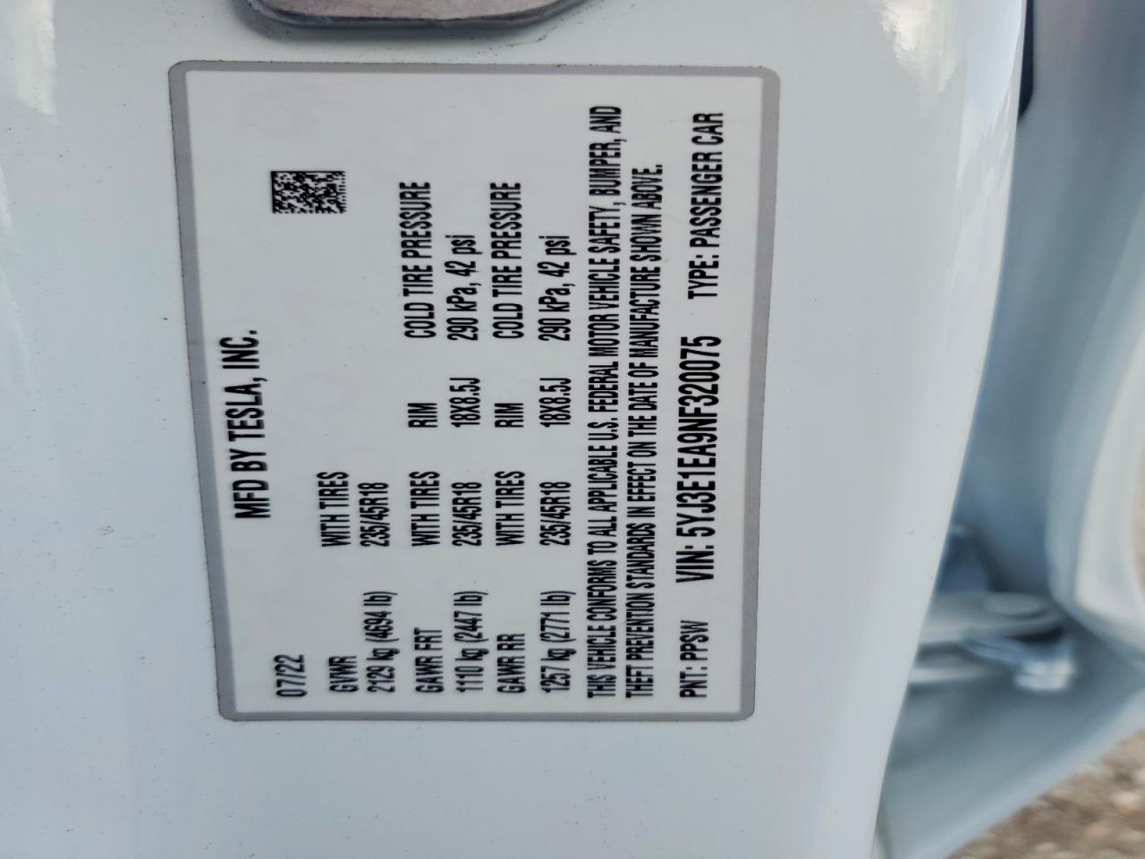 2022 TESLA MODEL 3 photo 12