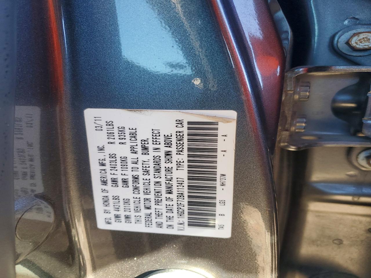 2011 HONDA ACCORD EX photo 12