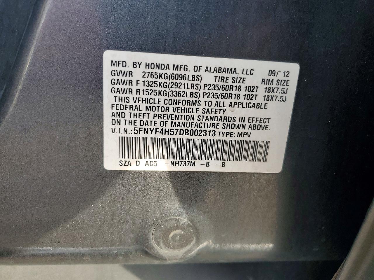 2013 HONDA PILOT EXL photo 13