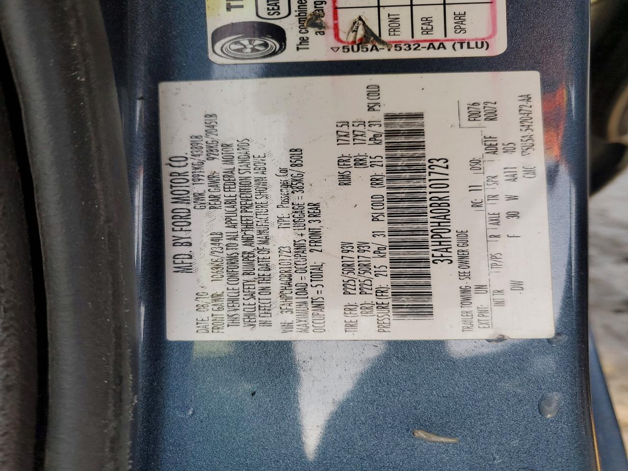2011 FORD FUSION SE photo 12