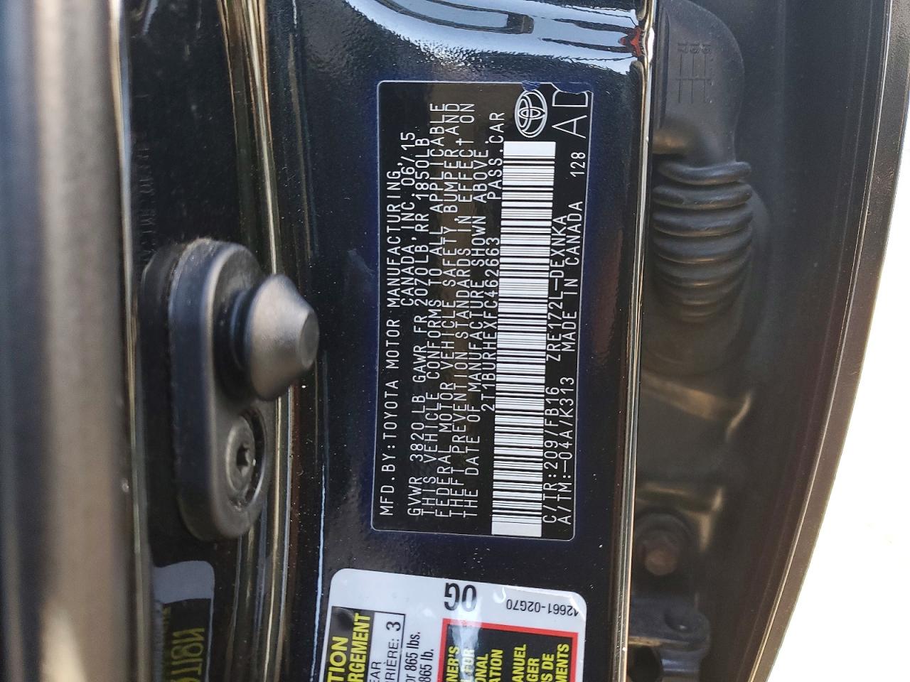 2015 TOYOTA COROLLA L photo 12