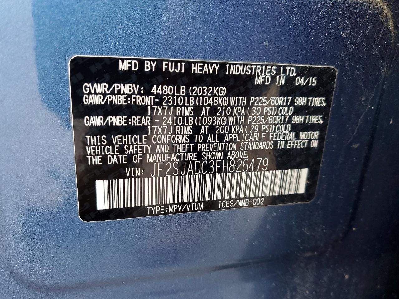 2015 SUBARU FORESTER 2.5I PREMIUM photo 13