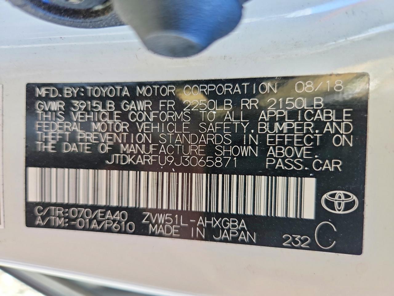 2018 TOYOTA PRIUS photo 12