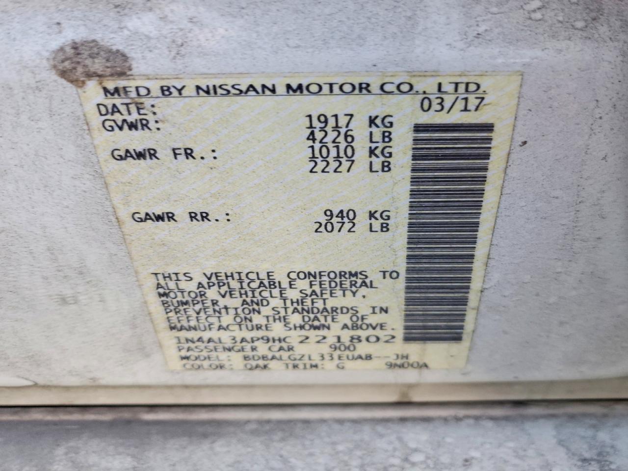 2017 NISSAN ALTIMA 2.5 photo 12