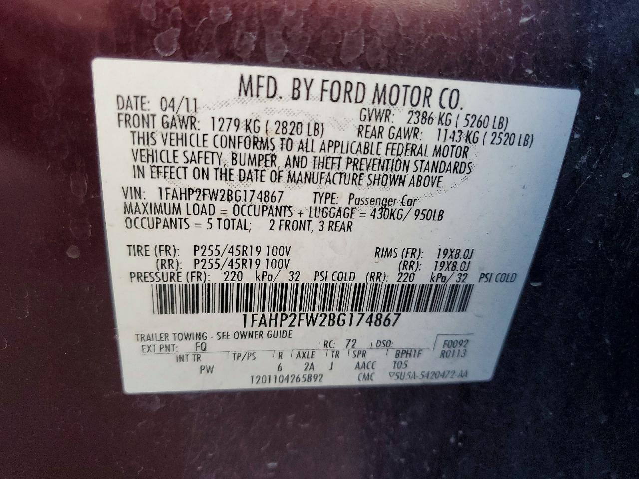 2011 FORD TAURUS LIMITED photo 12