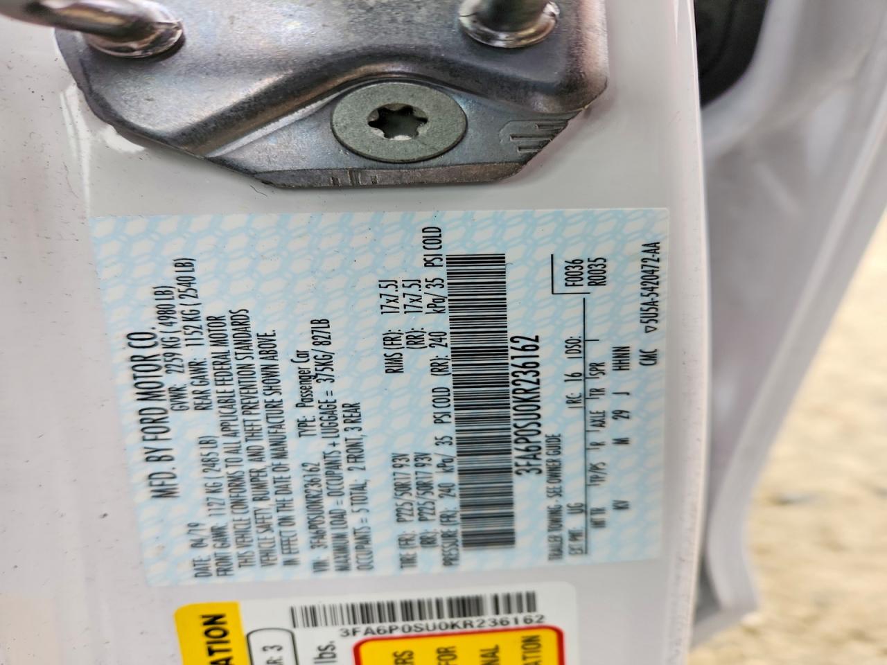 2019 FORD FUSION TITANIUM photo 12
