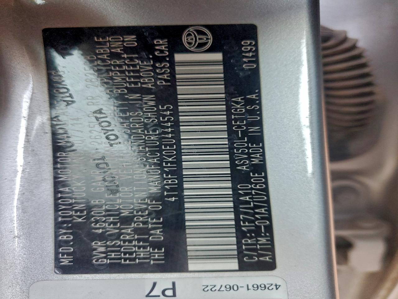 2014 TOYOTA CAMRY L photo 12