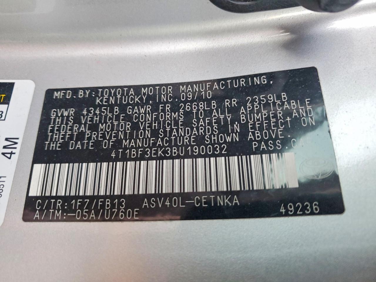 2011 TOYOTA CAMRY BASE photo 23
