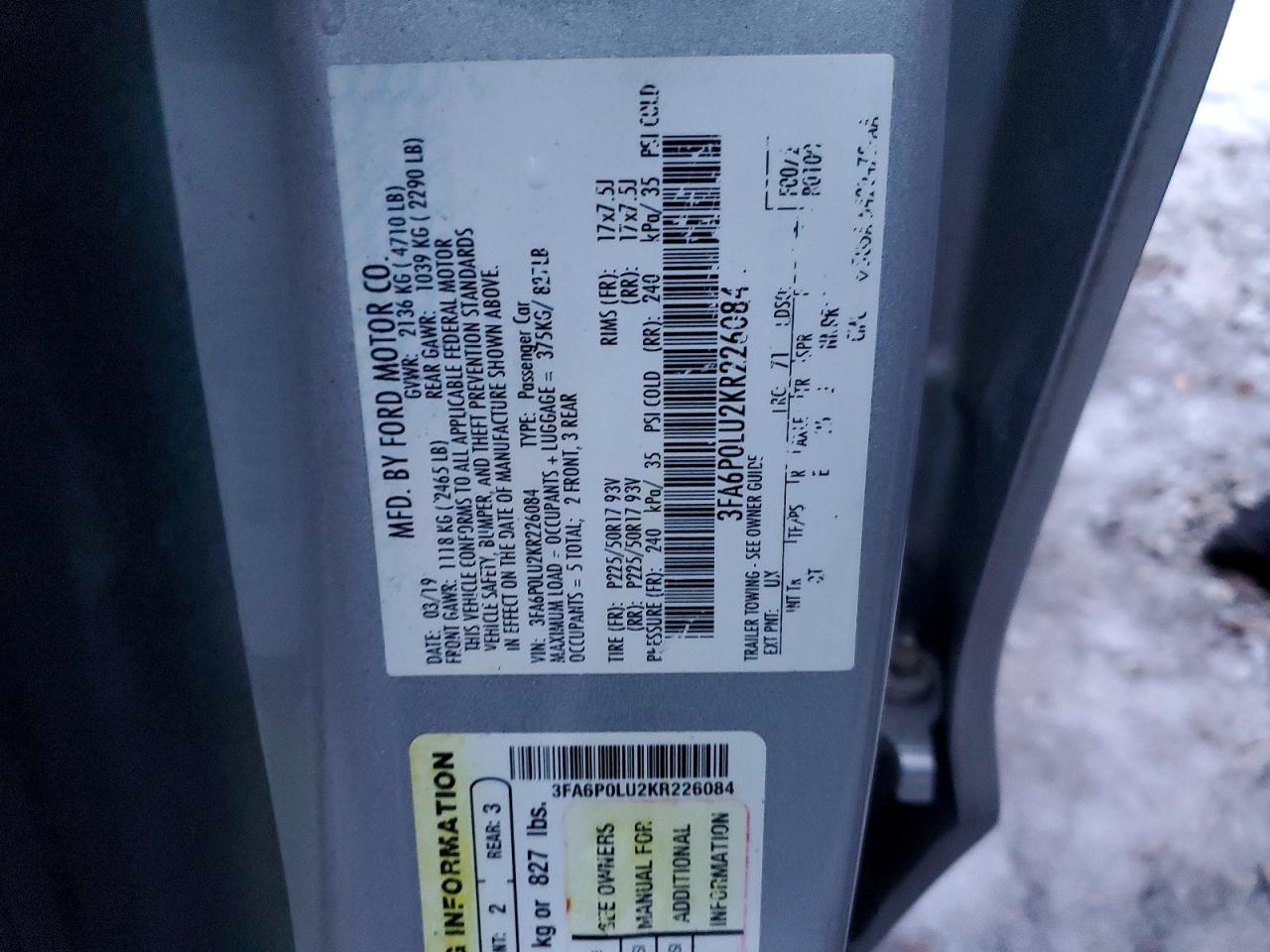 2019 FORD FUSION SE photo 13