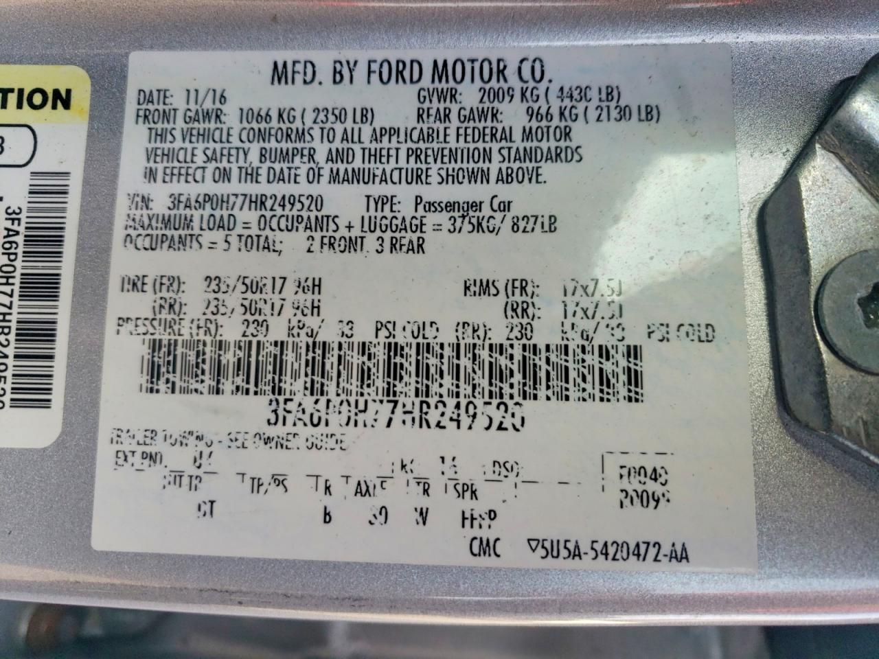 2017 FORD FUSION SE photo 12