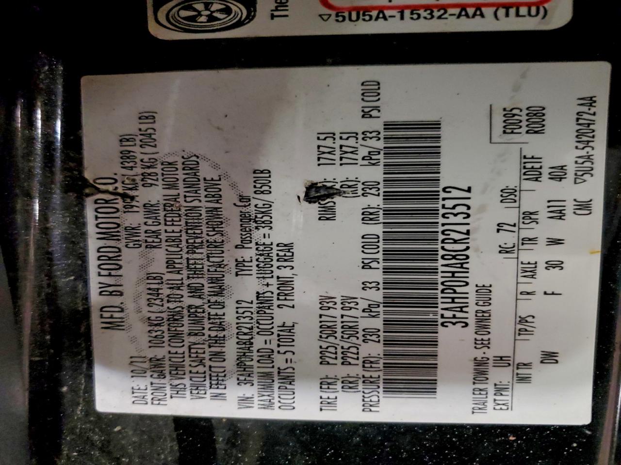2012 FORD FUSION SE photo 12