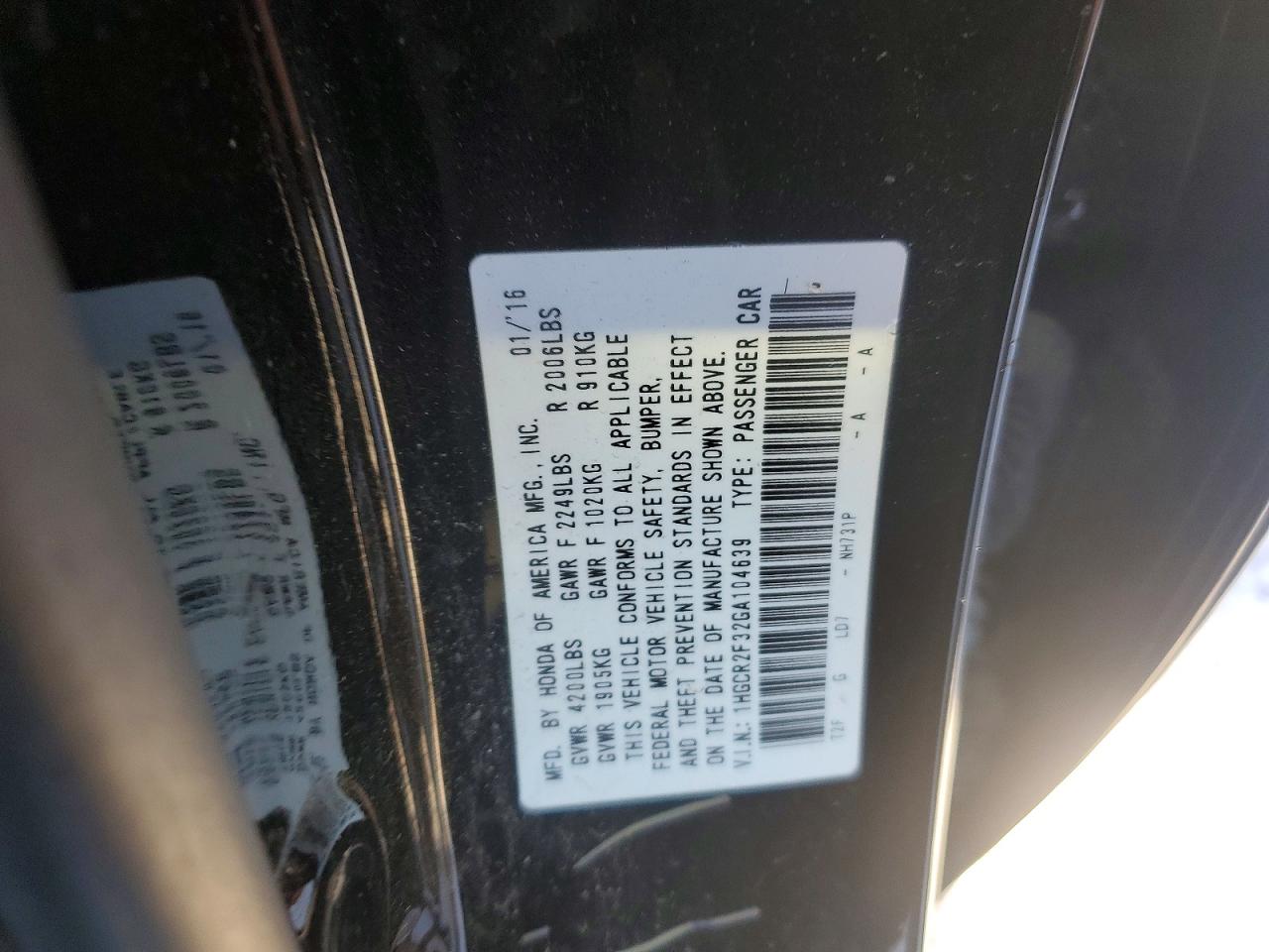 2016 HONDA ACCORD LX photo 13