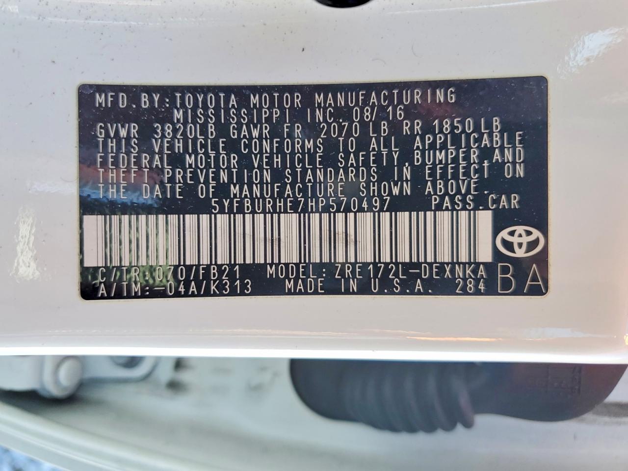 2017 TOYOTA COROLLA L photo 12