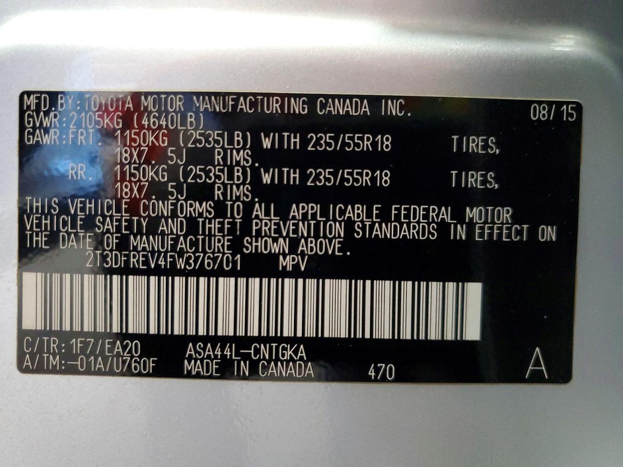 2015 TOYOTA RAV4 LIMITED photo 14