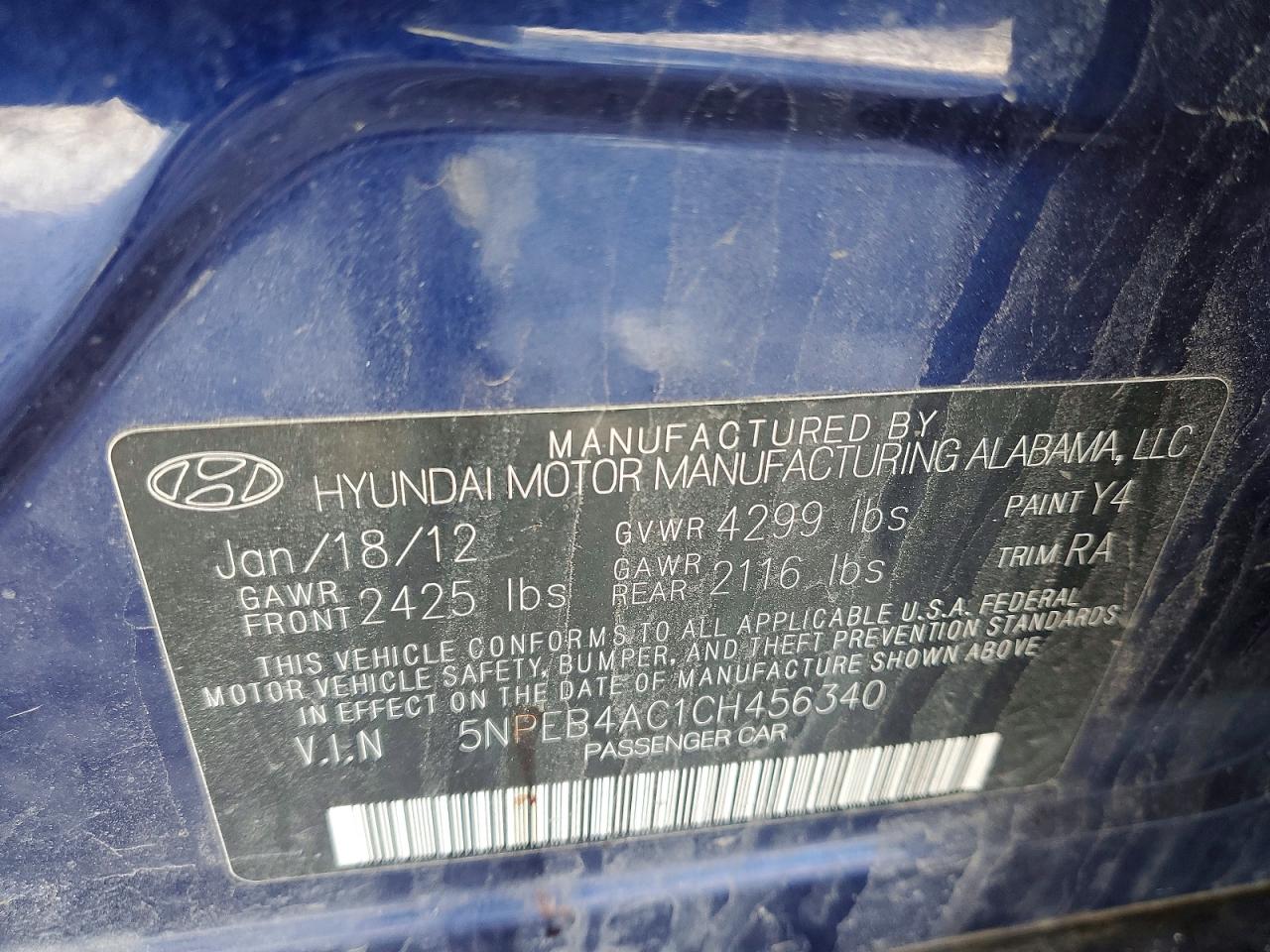 2012 HYUNDAI SONATA GLS photo 12