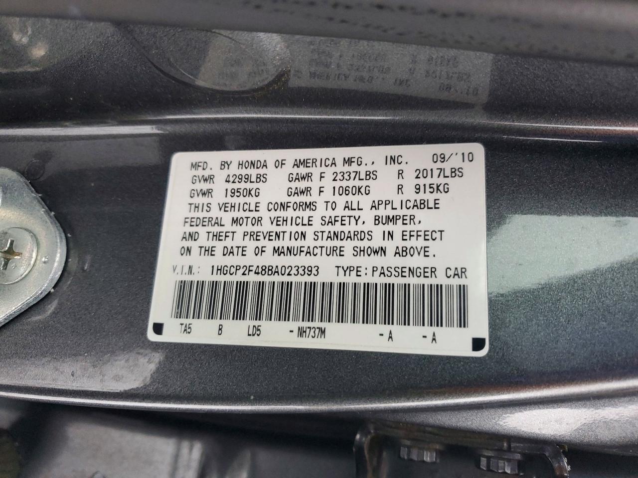 2011 HONDA ACCORD LXP photo 12