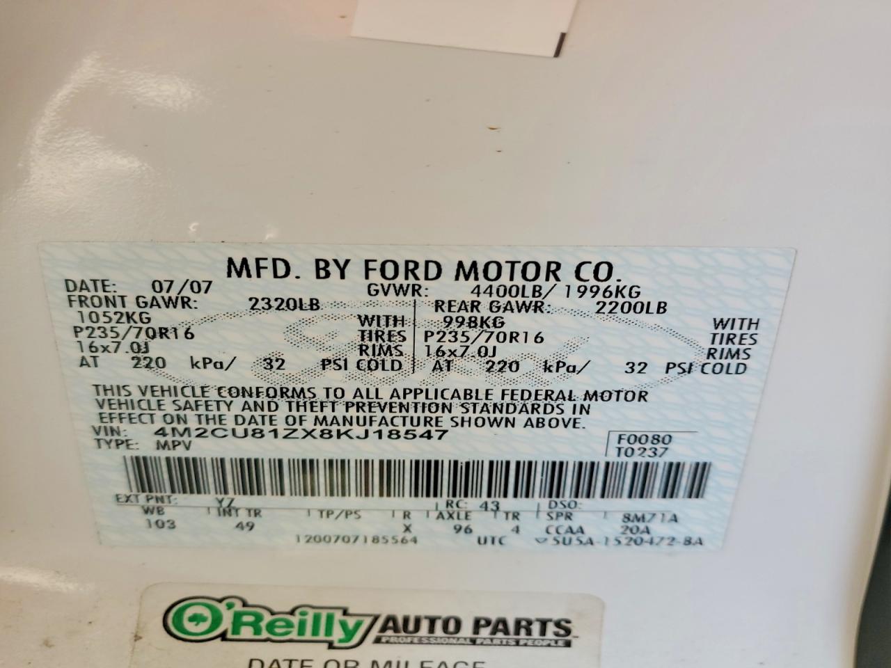 2008 MERCURY MARINER photo 13