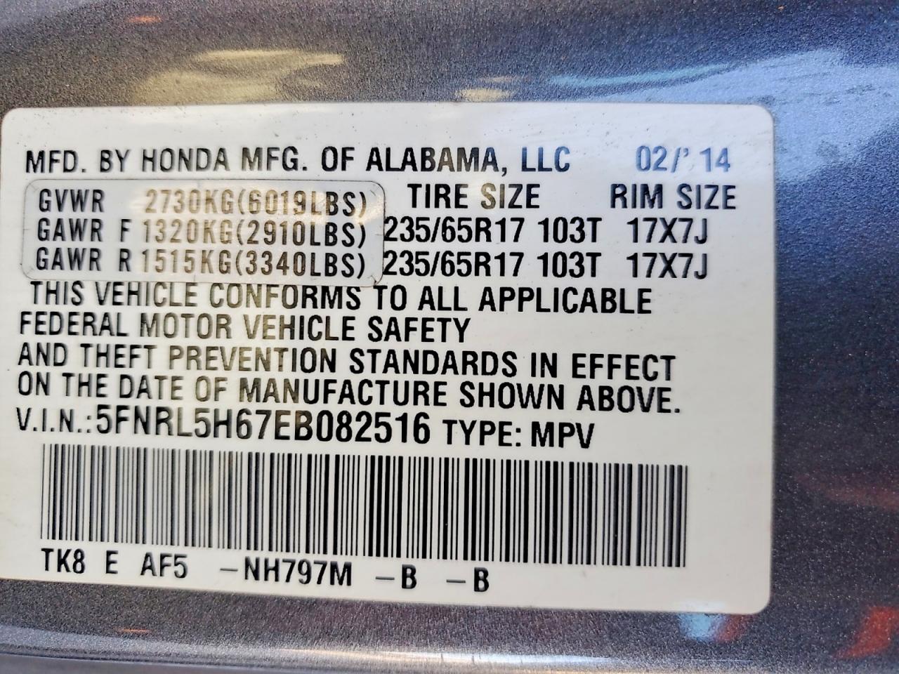 2014 HONDA ODYSSEY EXL photo 13