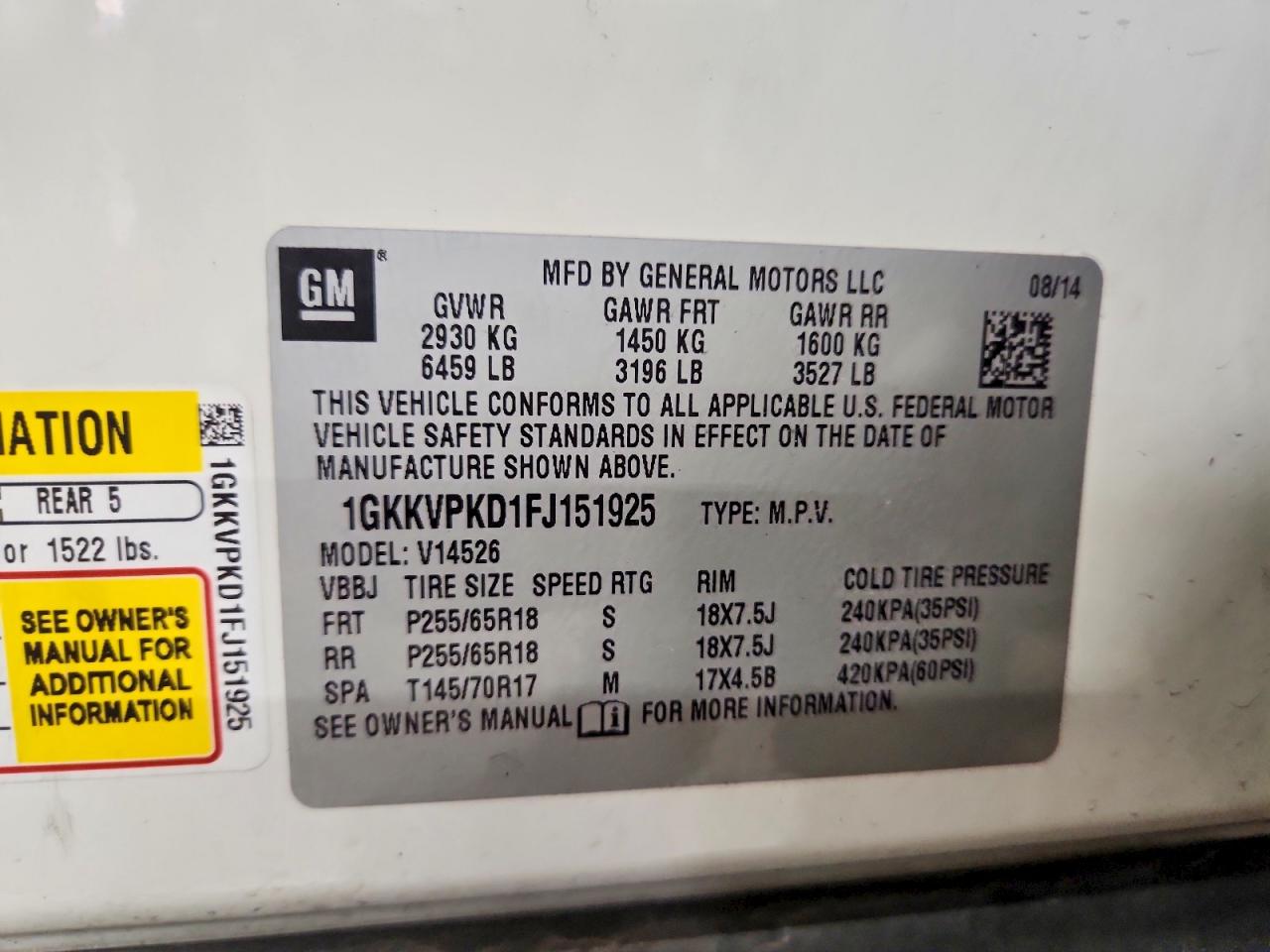 2015 GMC ACADIA SLE photo 14