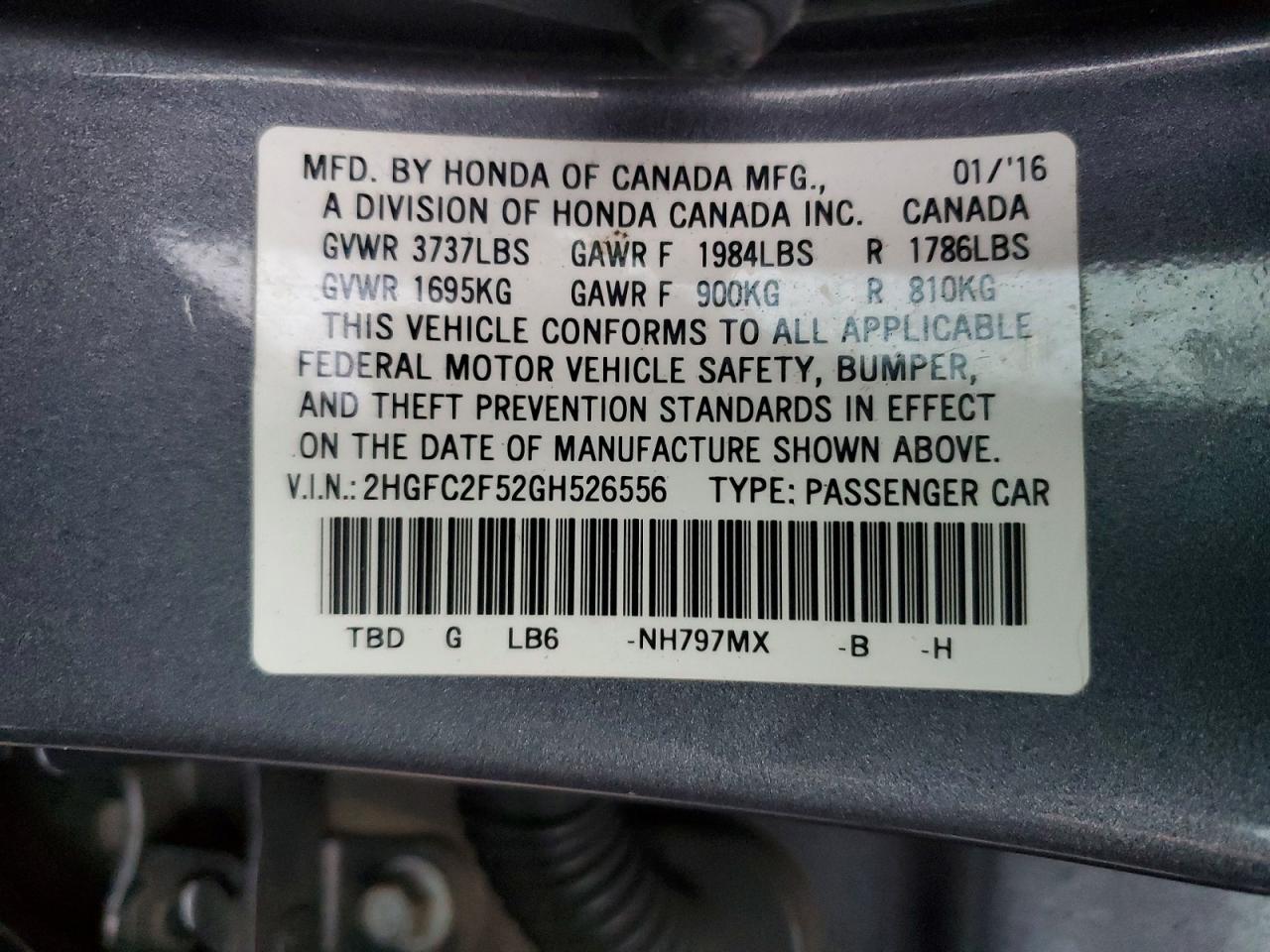 2016 HONDA CIVIC LX photo 12