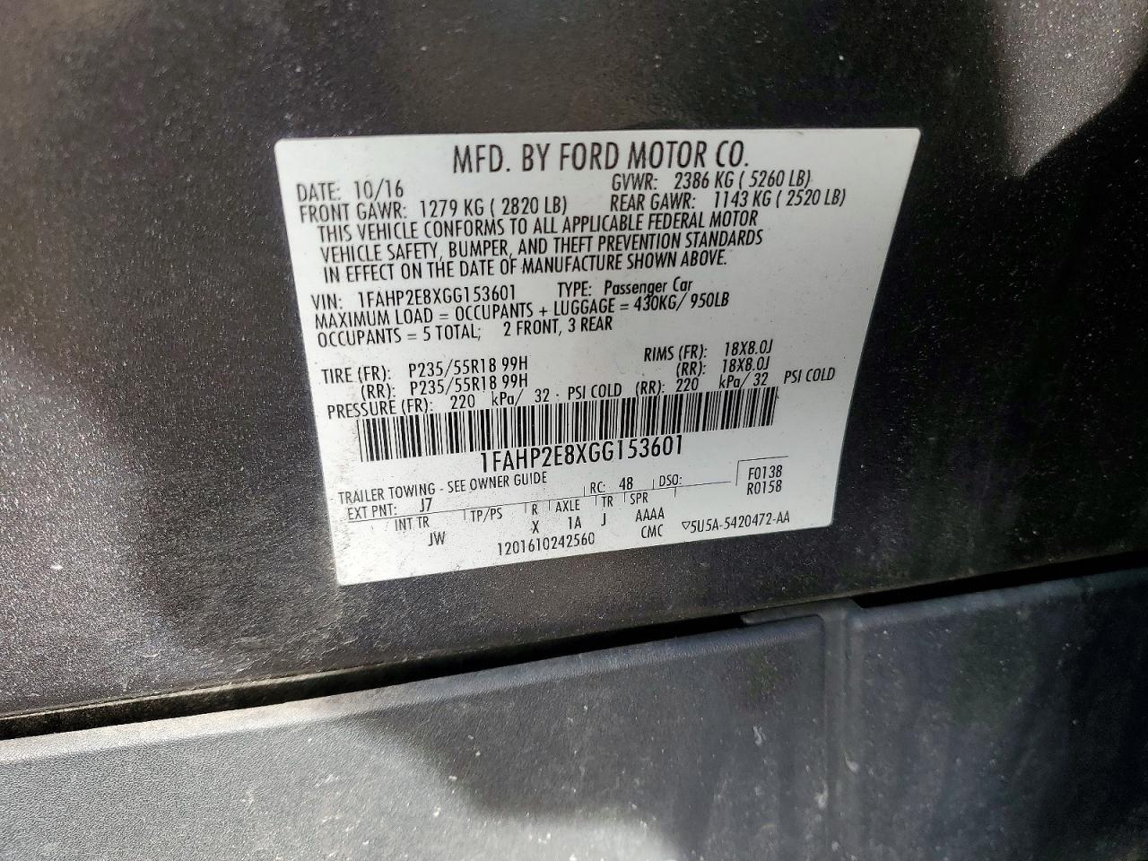 2016 FORD TAURUS SEL photo 12