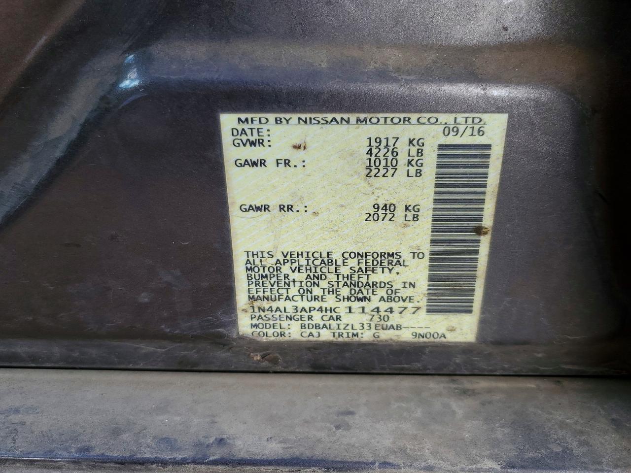 2017 NISSAN ALTIMA 2.5 photo 12