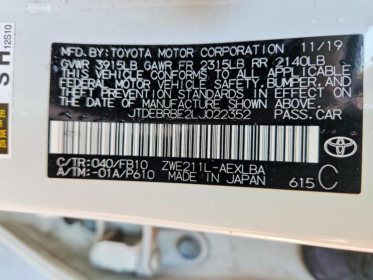 2020 TOYOTA COROLLA LE photo 13