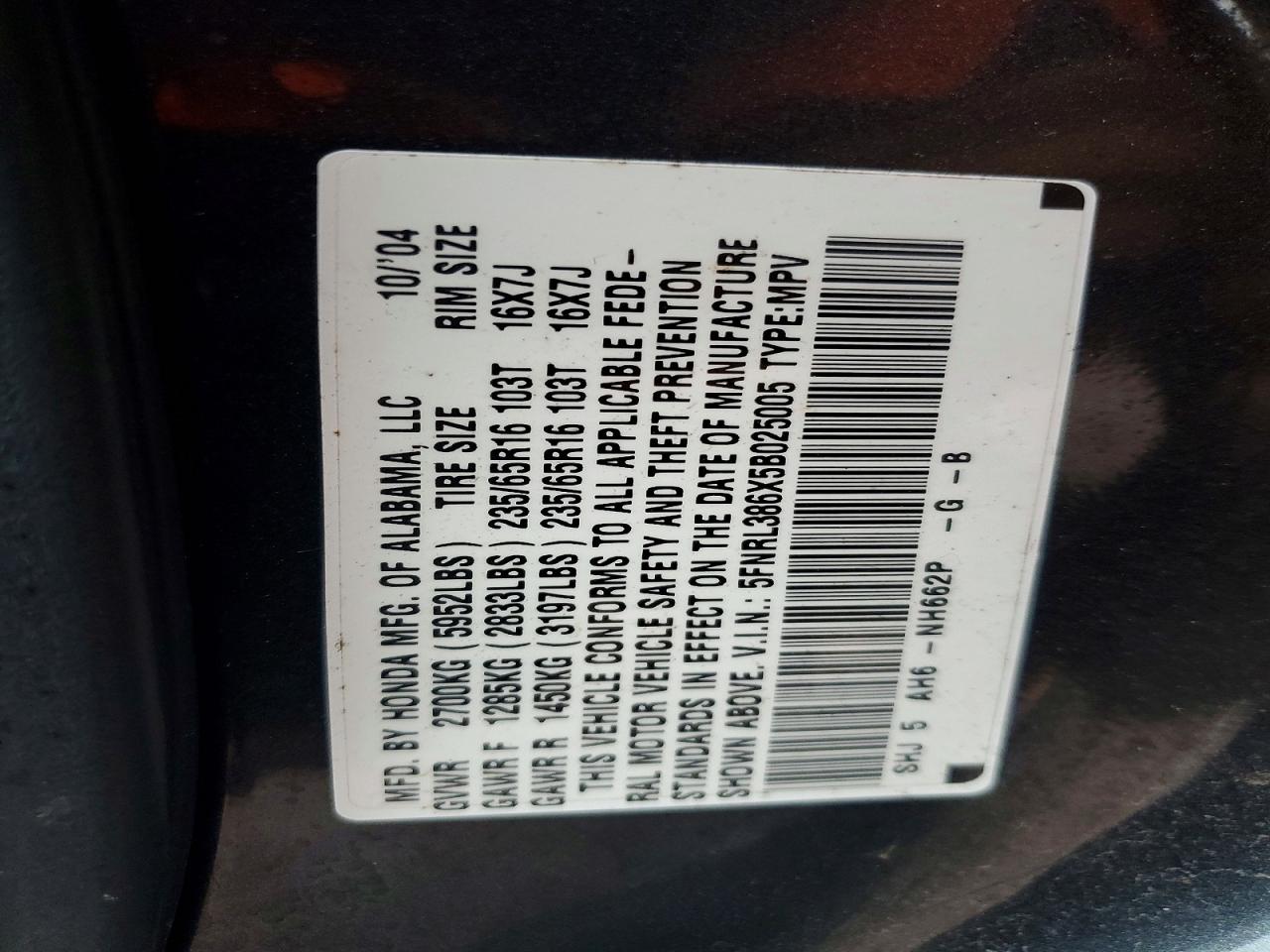 2005 HONDA ODYSSEY EXL photo 13