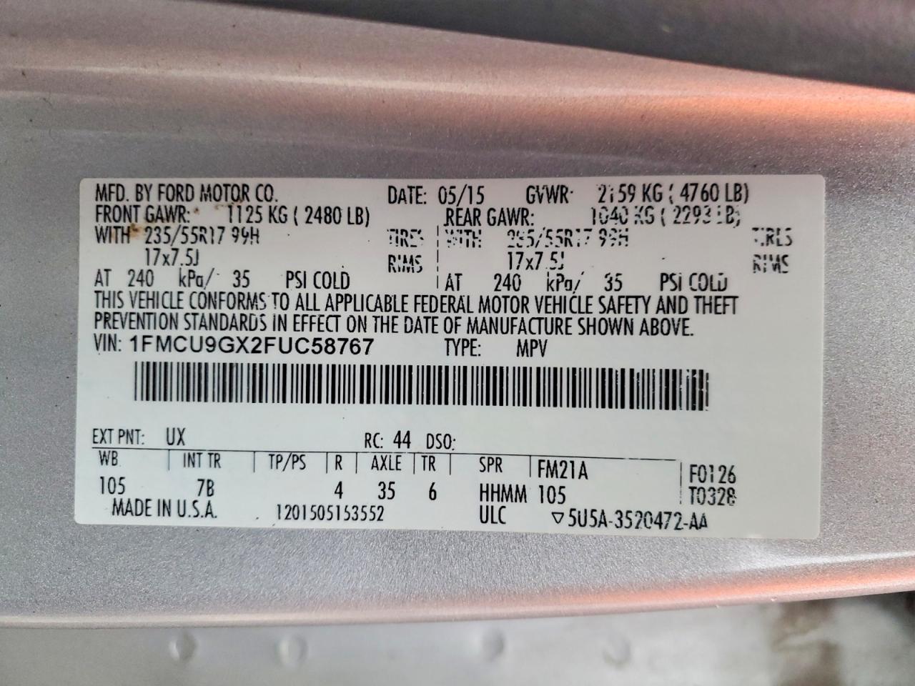 2015 FORD ESCAPE SE photo 13