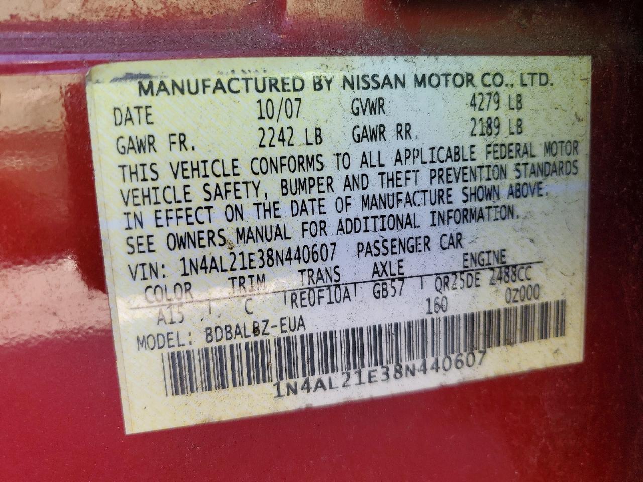2008 NISSAN ALTIMA 2.5 photo 12