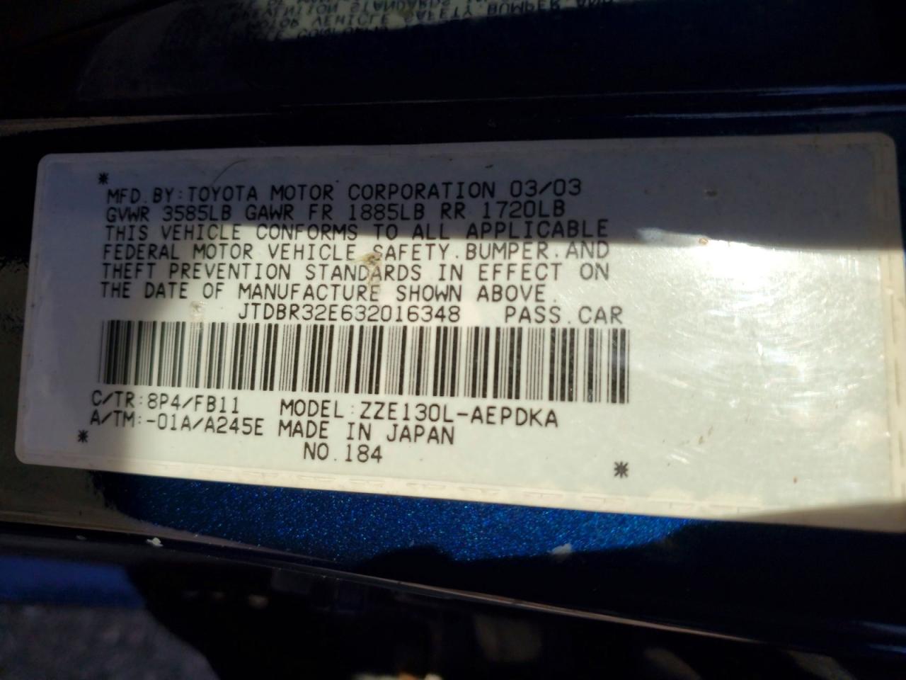 2003 TOYOTA COROLLA CE photo 12