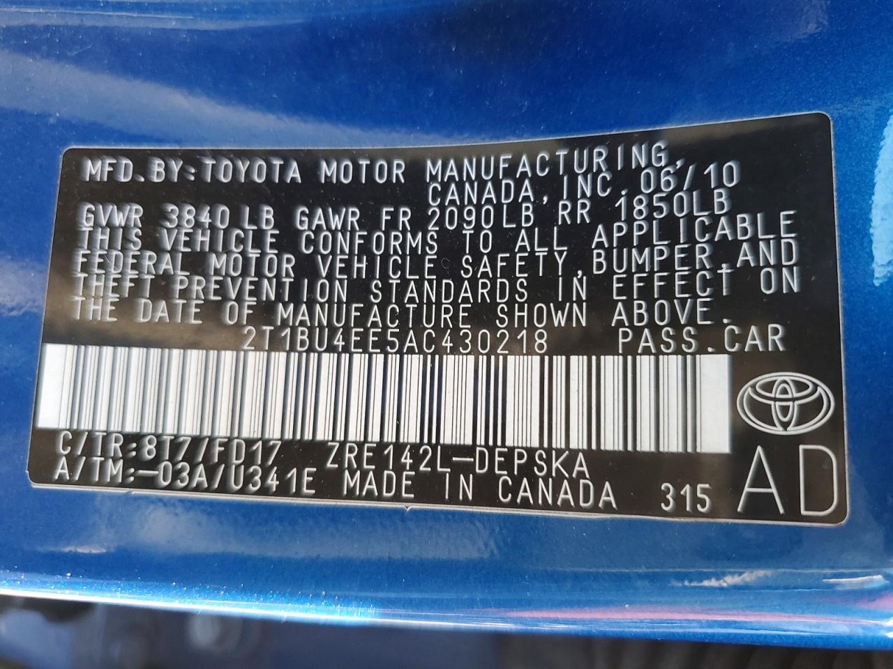 2010 TOYOTA COROLLA BASE photo 12