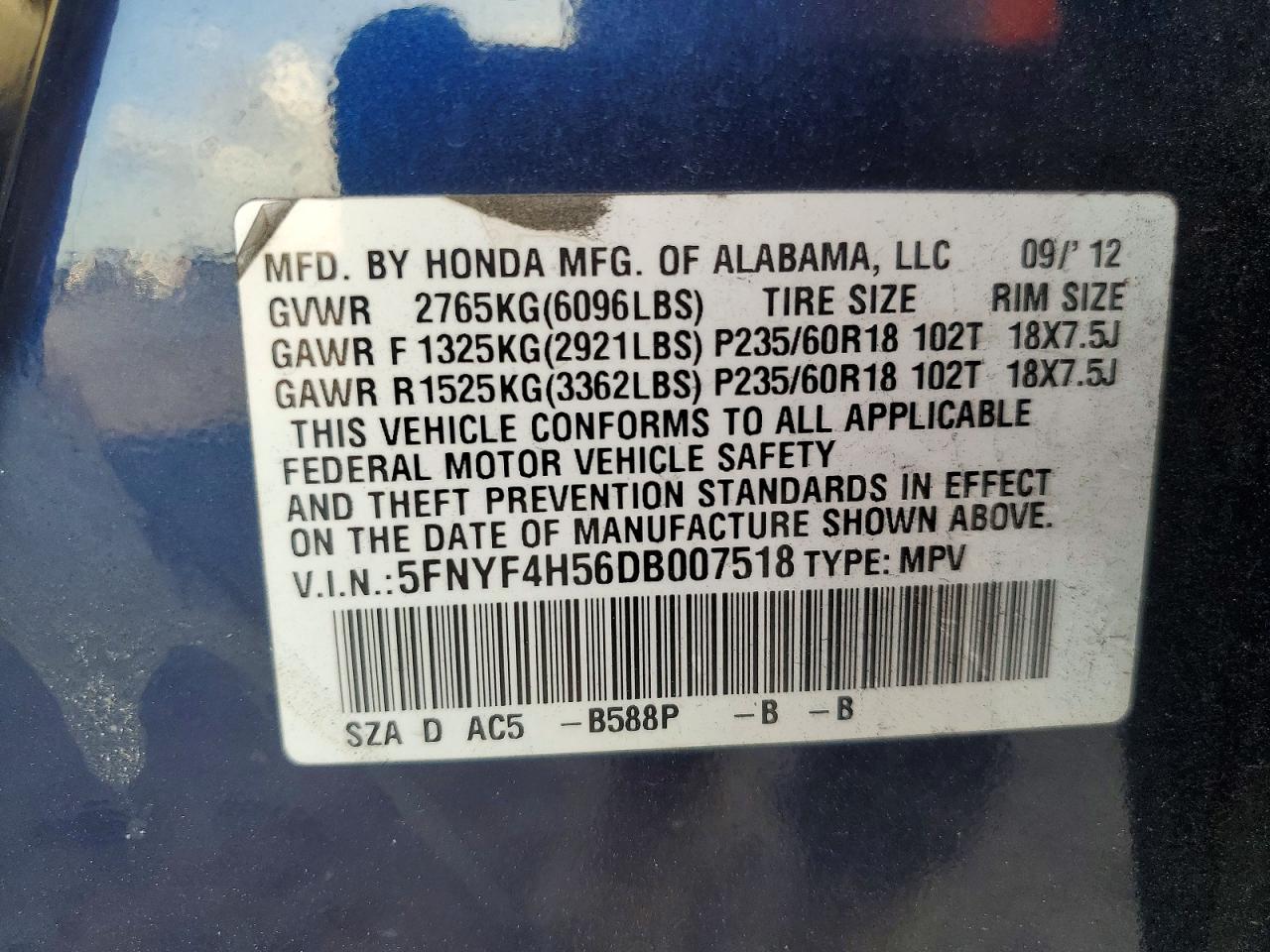 2013 HONDA PILOT EXL photo 13