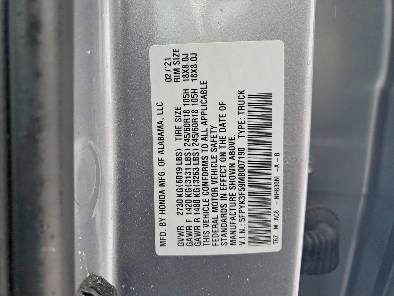 2021 HONDA RIDGELINE RTL photo 12