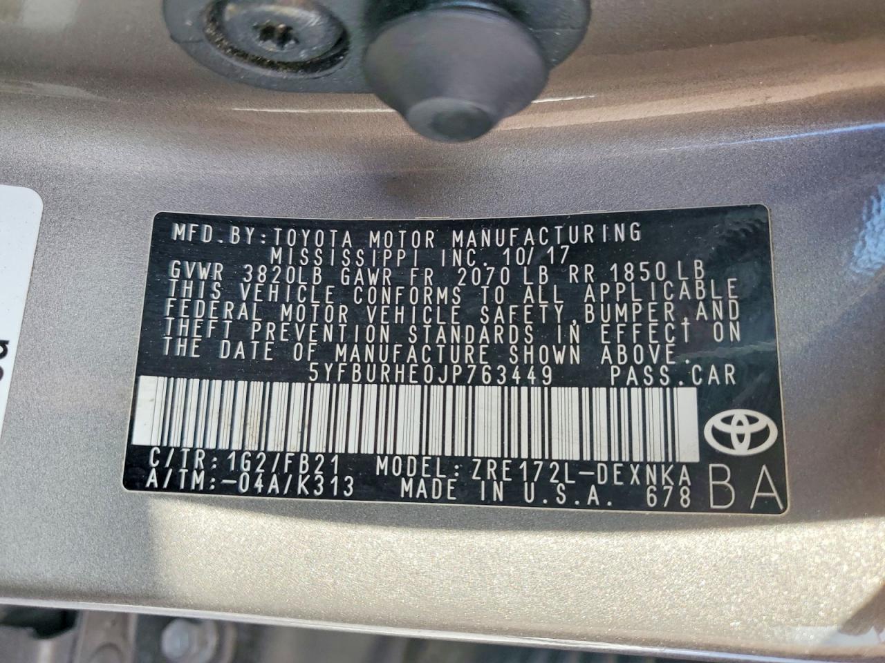2018 TOYOTA COROLLA L photo 12