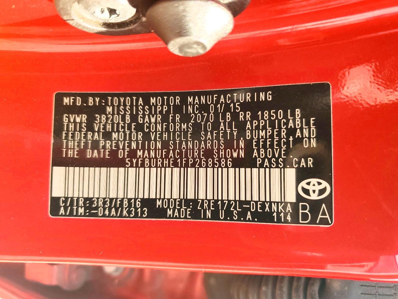 2015 TOYOTA COROLLA L photo 12