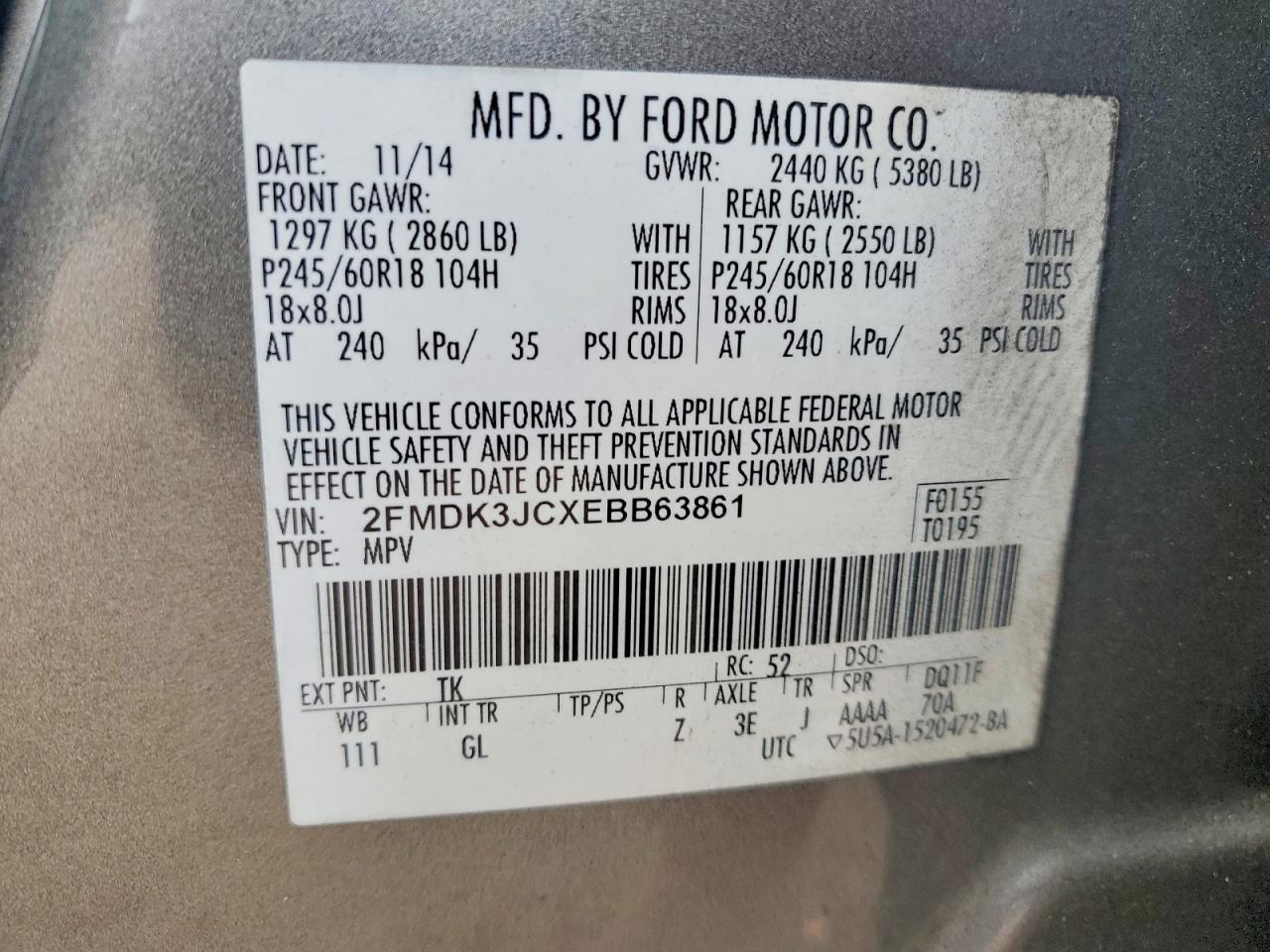 2014 FORD EDGE SEL photo 12