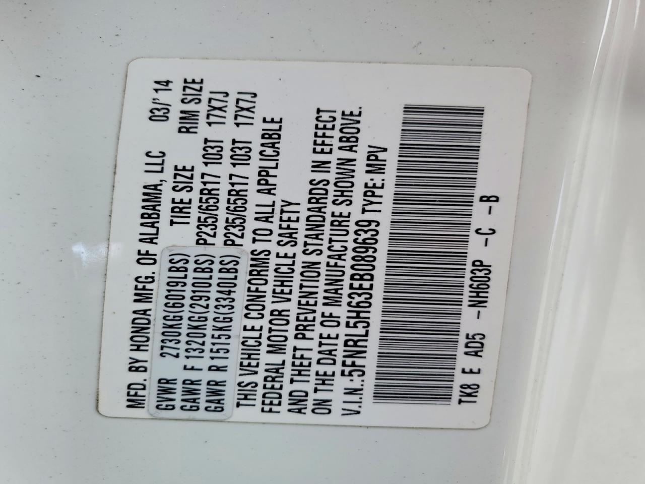 2014 HONDA ODYSSEY EXL photo 14