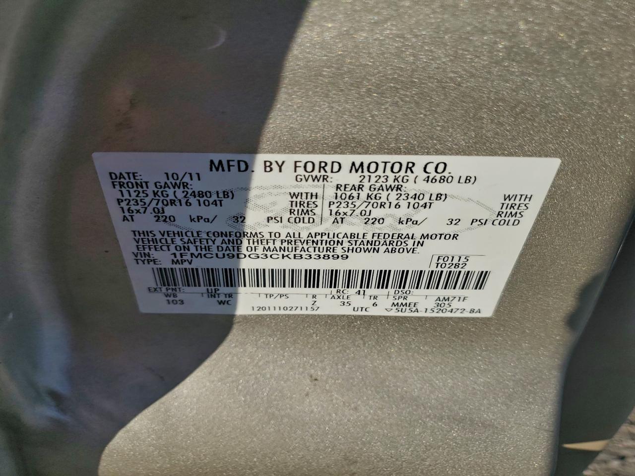 2012 FORD ESCAPE XLT photo 13