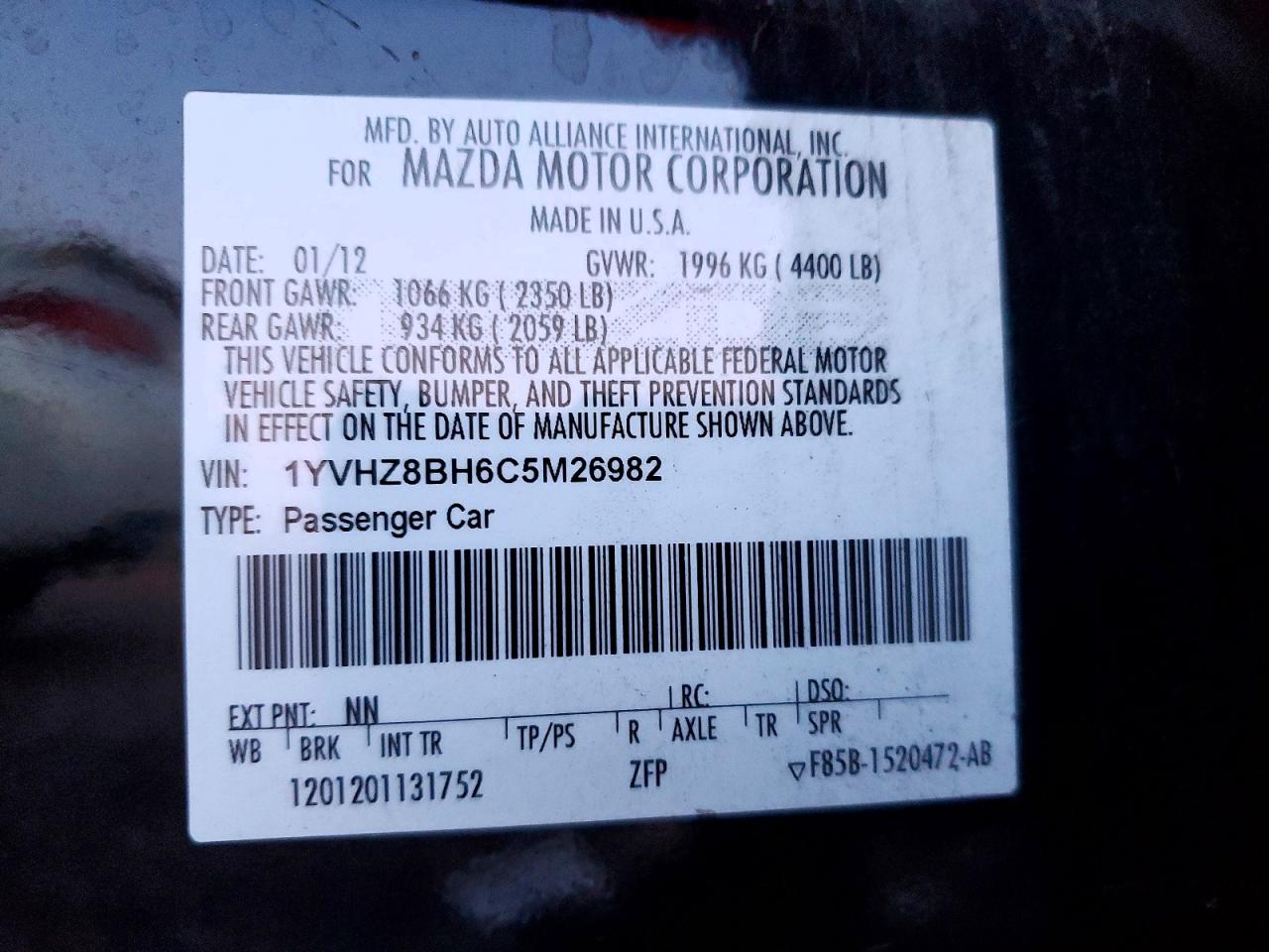 2012 MAZDA 6 I photo 12