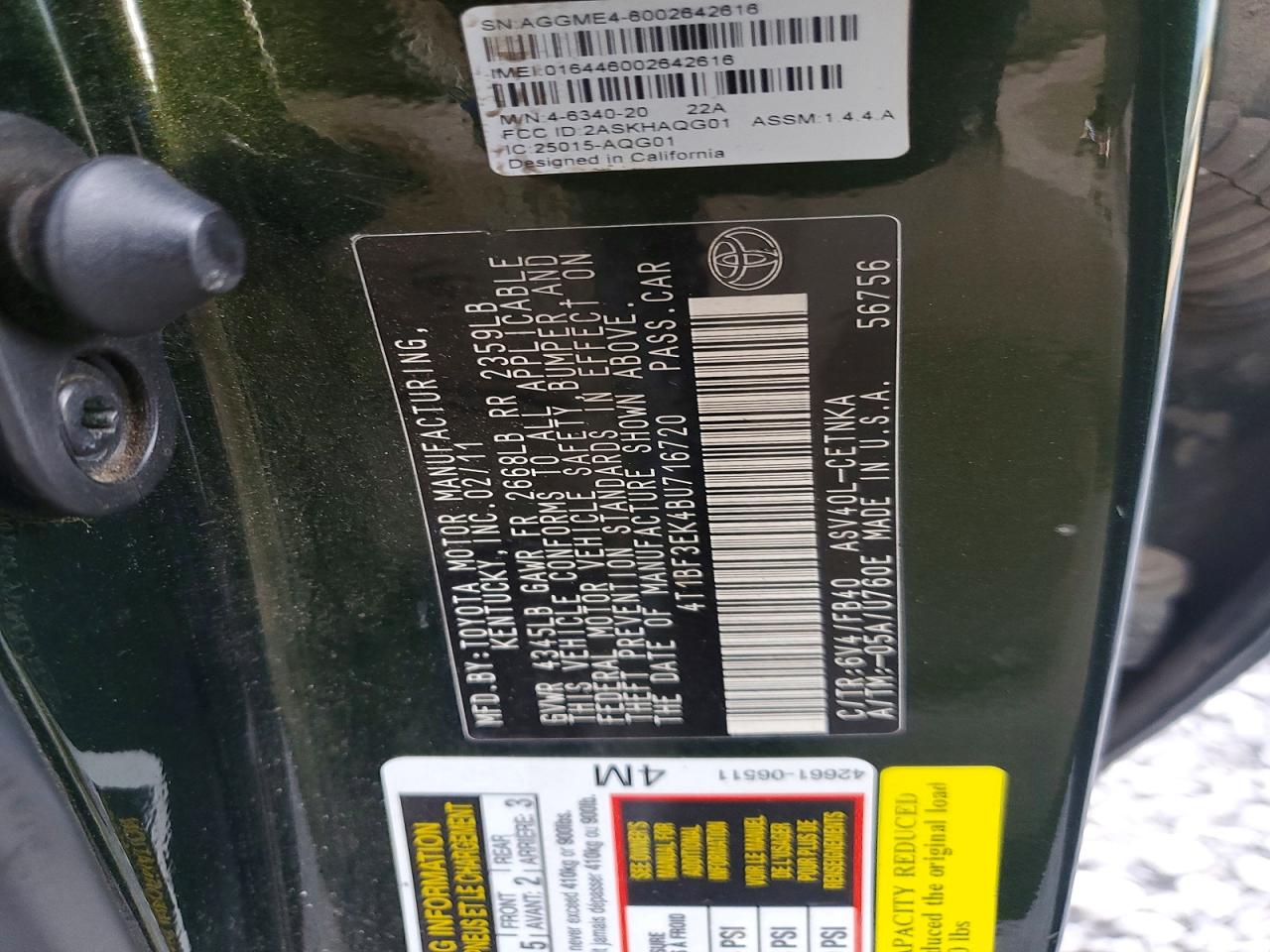 2011 TOYOTA CAMRY BASE photo 12