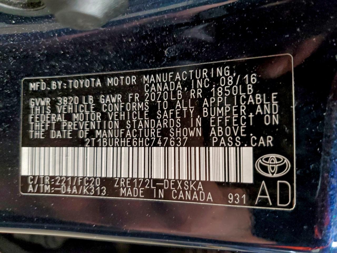 2017 TOYOTA COROLLA L photo 12