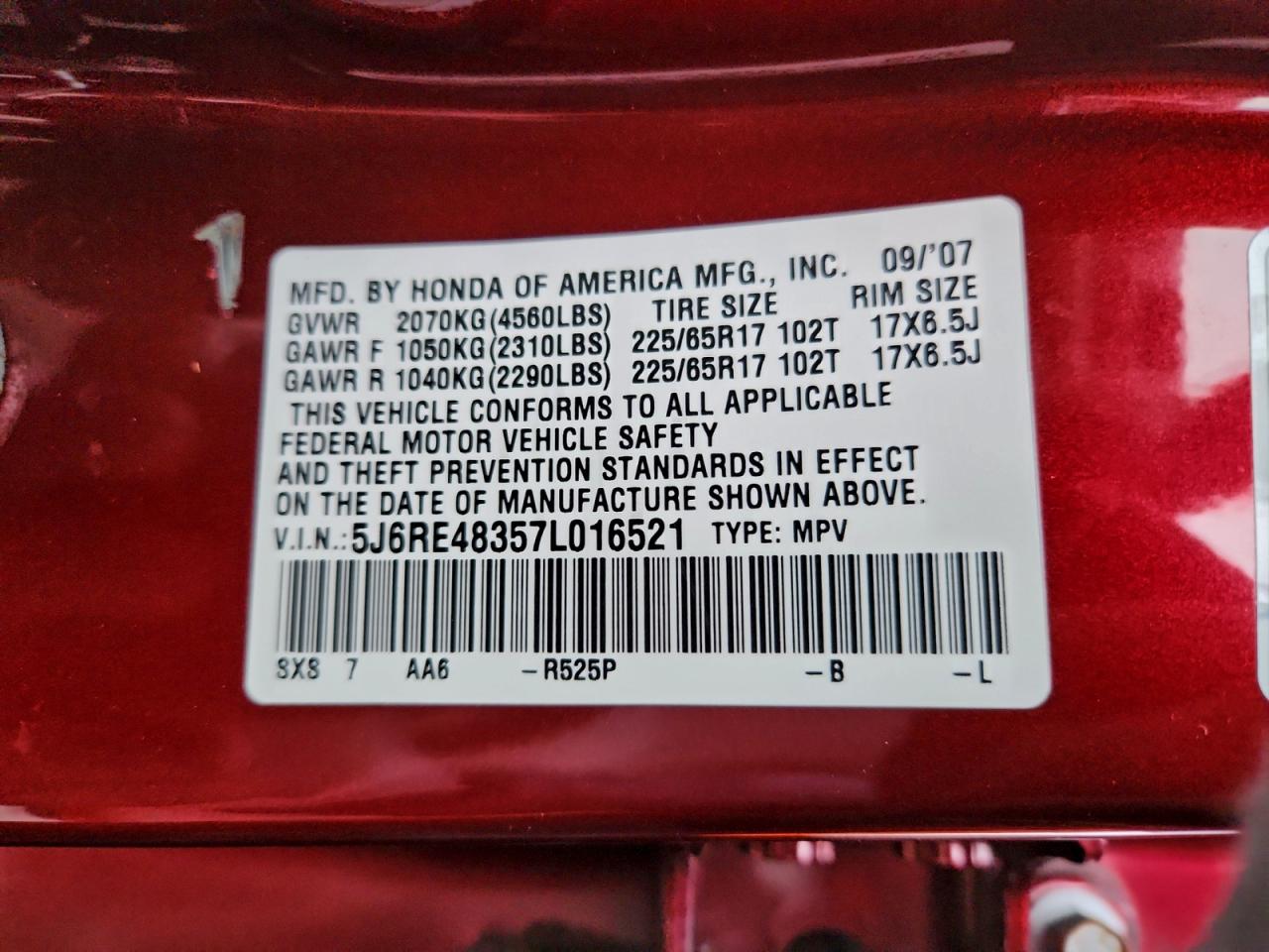 2007 HONDA CR-V LX photo 14